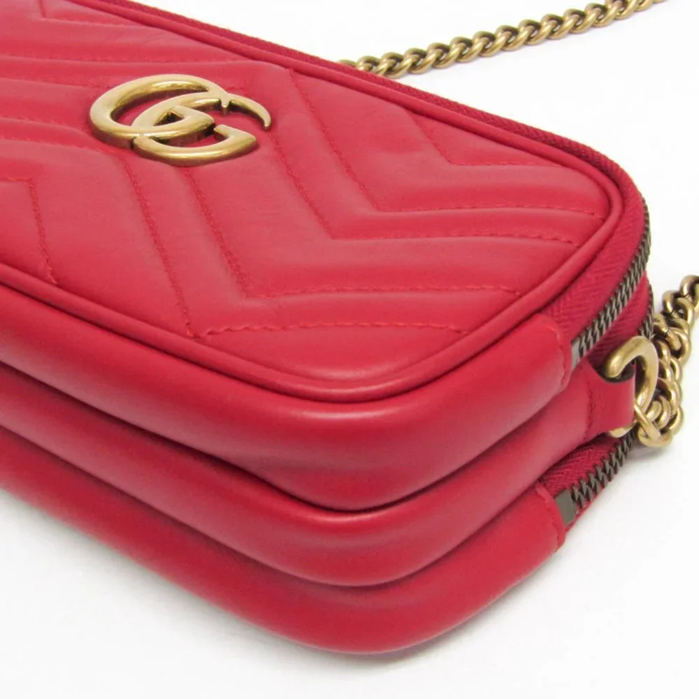 GUCCI Authentic Red Leather GG Marmont Shoulder Bag